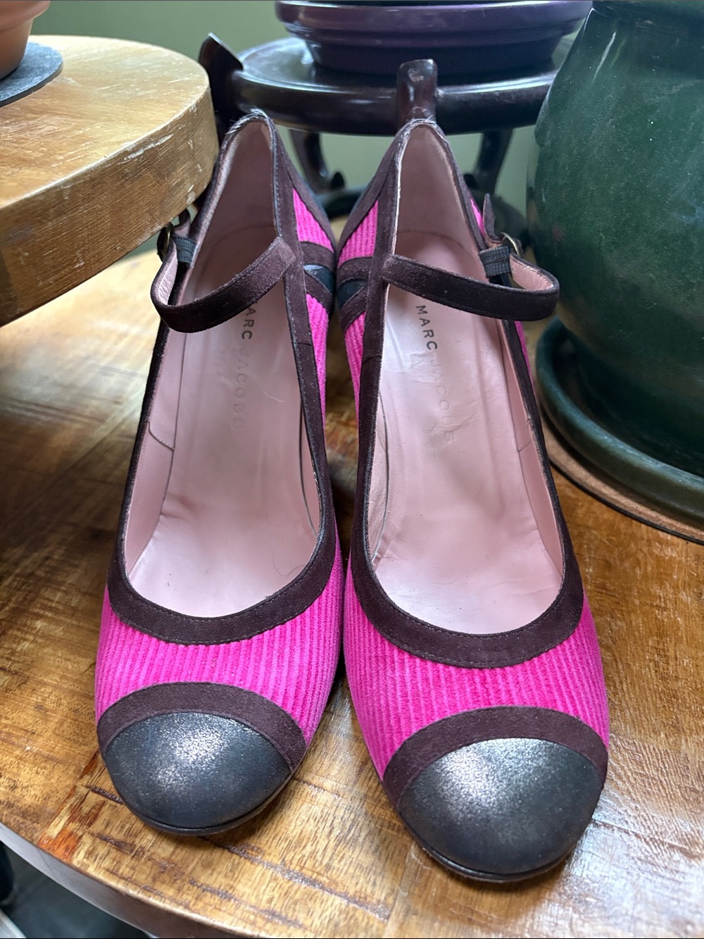 Marc Jacobs Hot Pink & Brown Mary Jane Heels